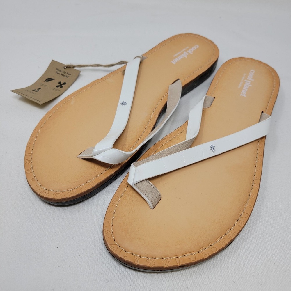 Cool Planet By Steve‎ Madden Sandals Womens Size 10 White Thong PLAN01 J2